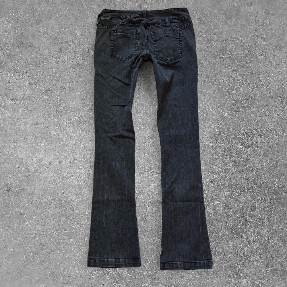 Lovesick Y2K Low Rise Bootcut Jeans Black Purple Stitching Size 7 28 Waist - Picture 2 of 6